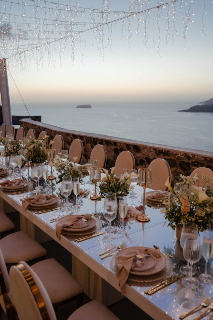 outdoor Elegant dinner setup by the sea